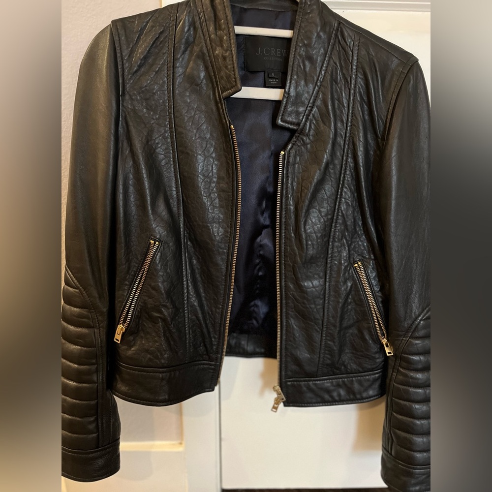 J Crew 100% Leather Moto Jacket with gold hardware. Size 0